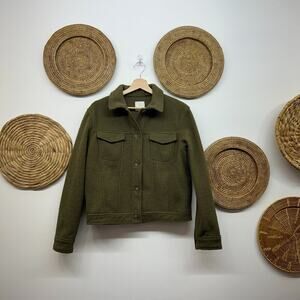 Joie Green Minimalist Button Front Collared Knit Boxy Jacket Medium